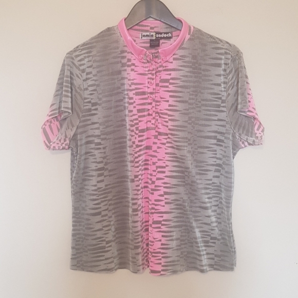 jamie sadock Tops - Vintage Jamie Sadock pink and grey 80s 90s punk club new wave collared  shirt